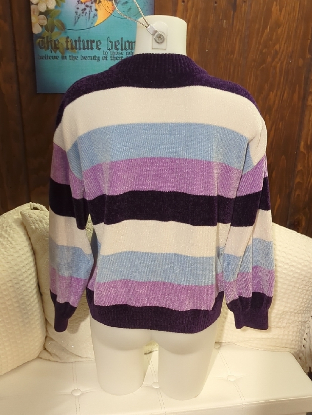 Size S George Striped Velour Crew Neck Sweater โ Cozy Retro Vibes โจ - Picture 6 of 16